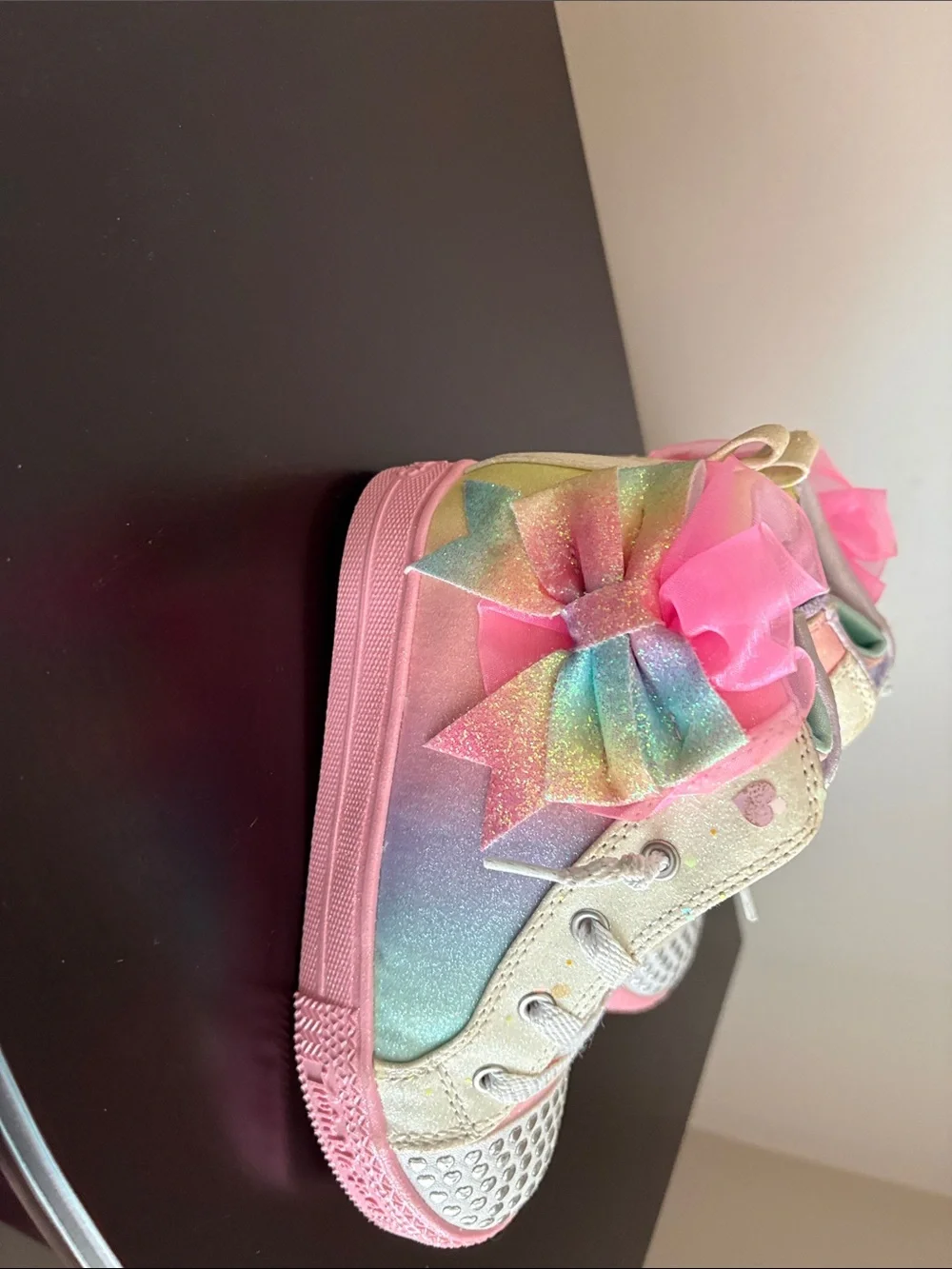Skechers Twinkle Toes Kids Glitter Heart High-Top Sneakers in Pink and Pastel